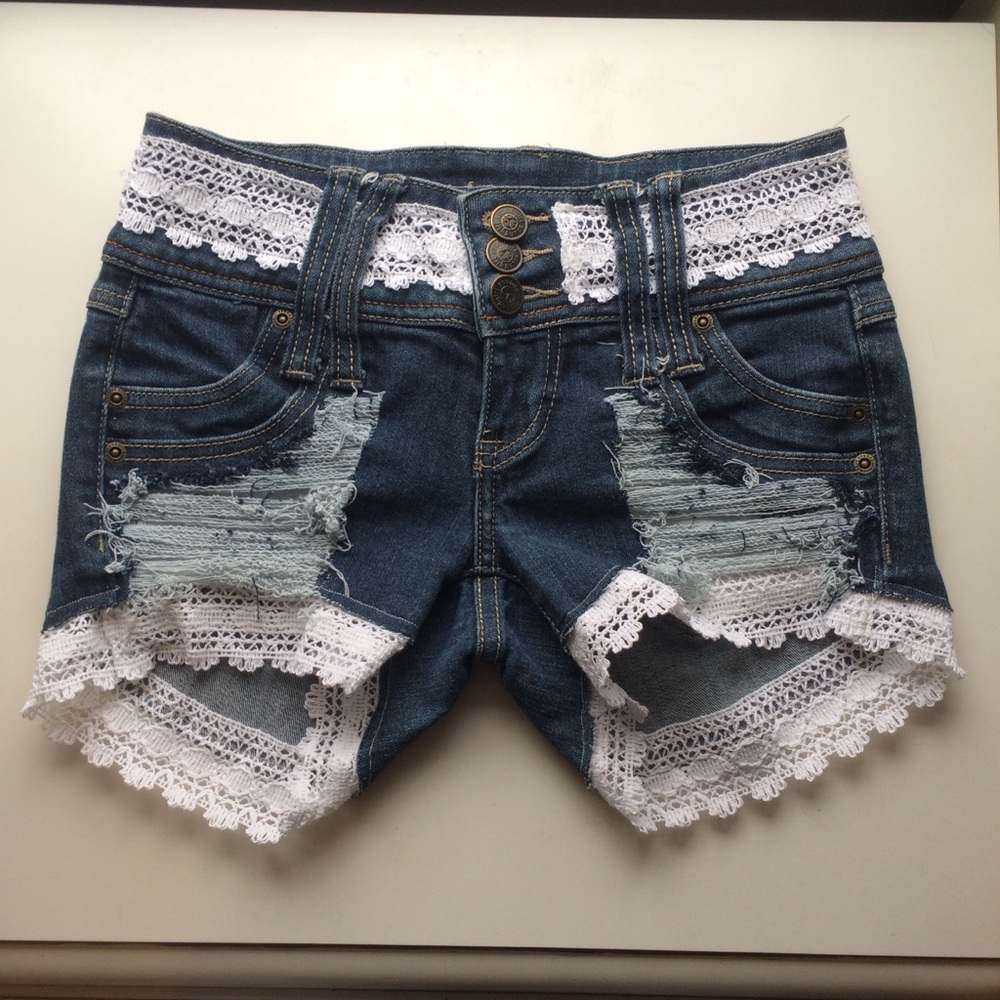Lace Trimmed Jean Shorts